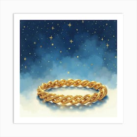 Gold Bracelet, Watercolor, Starry Night Sky 1 Art Print