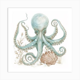 Storybook Style Octopus With Shells  2 Art Print