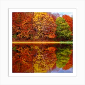 Autumn Trees Reflected In A Lake Art Print