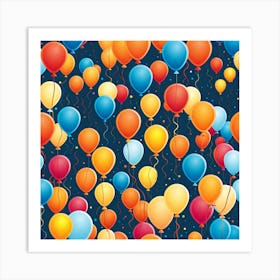 Colorful Balloons In The Sky, balloons, simple art, vector art, digital art, colorful, balloon pattern art Art Print