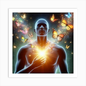 Heart Of Man With Butterflies Art Print