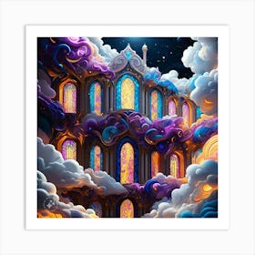 Moonlight in colourful clouds Art Print