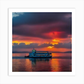 Ferry Boat At Sunset Art Print