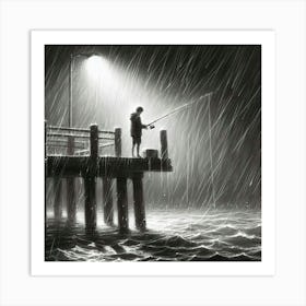 Fishing In The Rain 2 Art Print