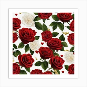 Red Roses Seamless Pattern 12 Art Print