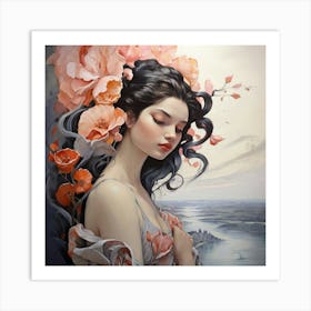 Girl With Flowers 4 Art Print