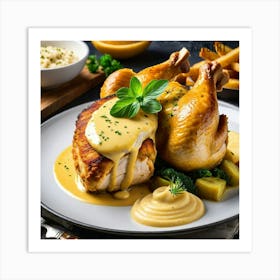 Chicken With Gravy And Fries Art Print