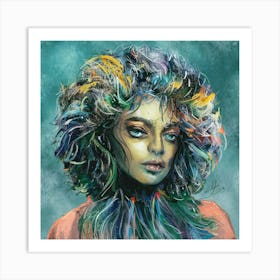 Girl With Colorful Hair Art Print