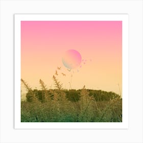 Green And Pink Landscape Square Art Print
