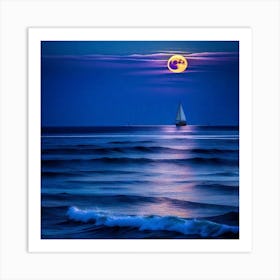 Full Moon Over The Ocean 2 Art Print