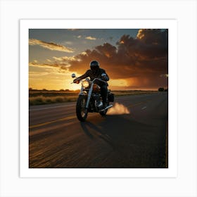 Sunset Motorcycle Rider Art Print