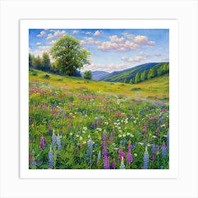 Wildflowers, Landscape Of A Meadow With Wildflowers In Bloom art print 1 Art Print