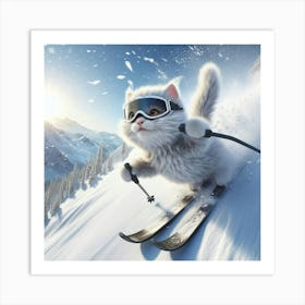 Cat On Skis 4 Art Print