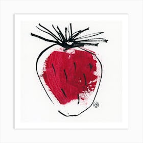 Strawberry  painting minimal contemporary modern red black paint ink simple square kitchen still life Art Print