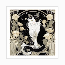 Cat With Roses Art Print