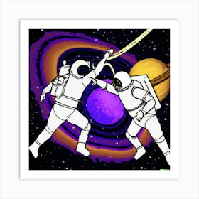 Two Astronauts Fighting In Space 1 Art Print