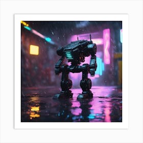 Robot In The Rain 1 Art Print