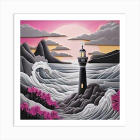 Lighthouse At Sunset Landscape 20 Art Print