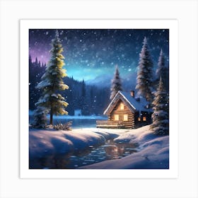 Alaskan Forest Cabin in Deep Snow Art Print