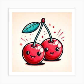 Kawaii Cherries Art Print