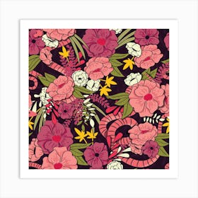 Flower And Floral Pattern With Pink And Green Decoration Square Art Print