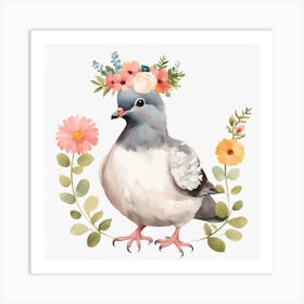 Floral Baby Pigeon Nursery Illustration (54) Art Print