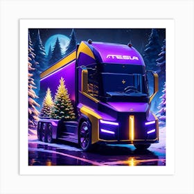 Christmas Tesla Truck Art Print
