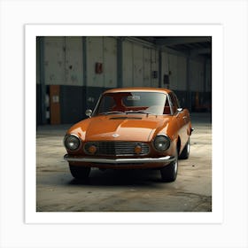 Orange Classic Car In A Warehouse Art Print