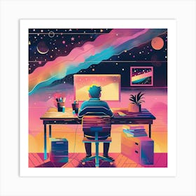 Man Working At His Computer 2 Art Print