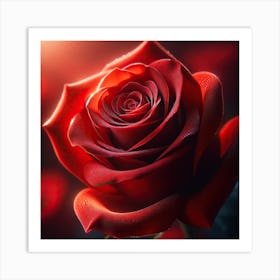 A Close Up Image Of A Single, Vibrant Red Rose In Full Bloom Art Print