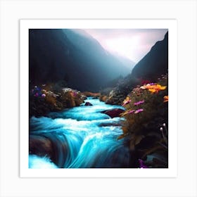 Waterfall In The Mountains Art Print