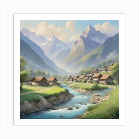 Village In The Mountains Art Print Art Print