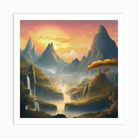 A Surreal Mountain Landscape At Dawn (3) Art Print