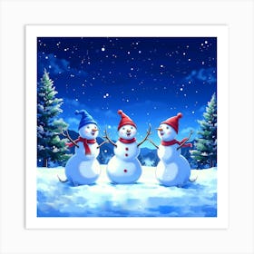 Snowman In The Snow Art Print