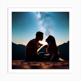 Couple In Love With Starry Sky Art Print