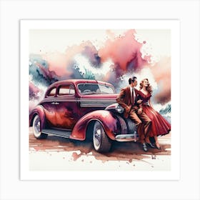 In A Nostalgic 1965 Ocean Beach Setting - Romantic Couple Art Print