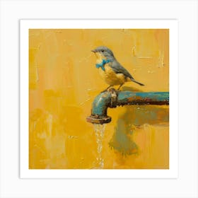 Bird On A Faucet 2 Art Print