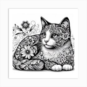 Cat With Flowers 2 Art Print