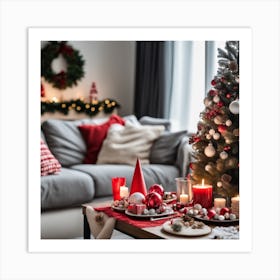 Christmas Decorations On Table In Living Room (2) Art Print