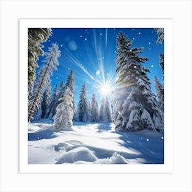 Crystal Clear Ice Clings To The Pine Trees Under A Vibrant Radiant Sun In A Wintry Wonderland Ext (1) Art Print