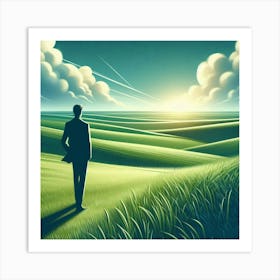 Man Walking In A Field Art Print