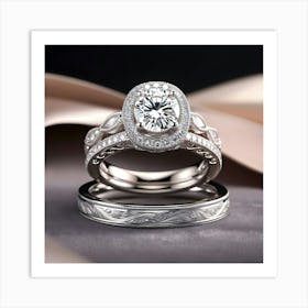 A Stunning, Intricately Designed Wedding Ring Set, Featuring A Brilliant Centerpiece Diamond (2) (1) Art Print