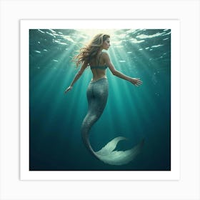 A Mermaid With Shimmering Scales Beneath The Ocean Waves 1 Art Print