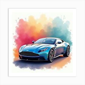 Aston Martin Db11 Amr In A Vibrant, Colorful Watercolor Backdrop, No Logos Art Print