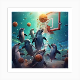 Dolphins Playing Basketball Art Print