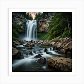 Waterfall At Sunset 1 Art Print