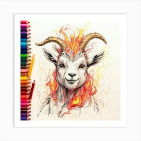 Goat With Flames 6 Art Print