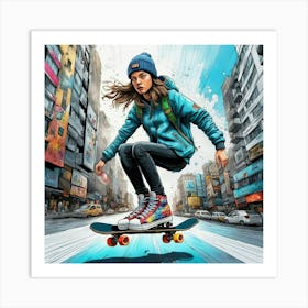 Skateboarder Girl Art Print