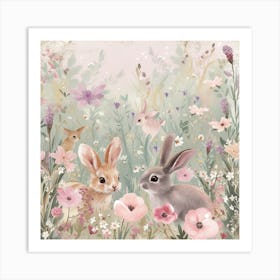 Rabbits In The Meadow Art Print