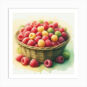 Watercolor's Basket Full Of Raspberries 4 Affiche